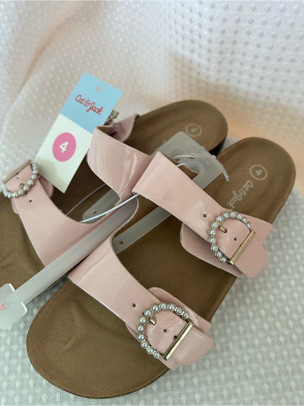 Cat & Jack Light Pink Pearl Buckle Slide Sandals NEW Big Girls Size 4